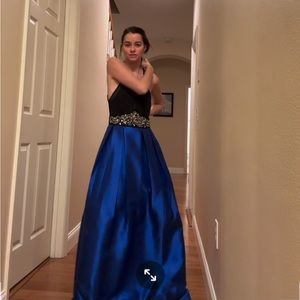 Blue and Black Mesh Sequin Prom Dress